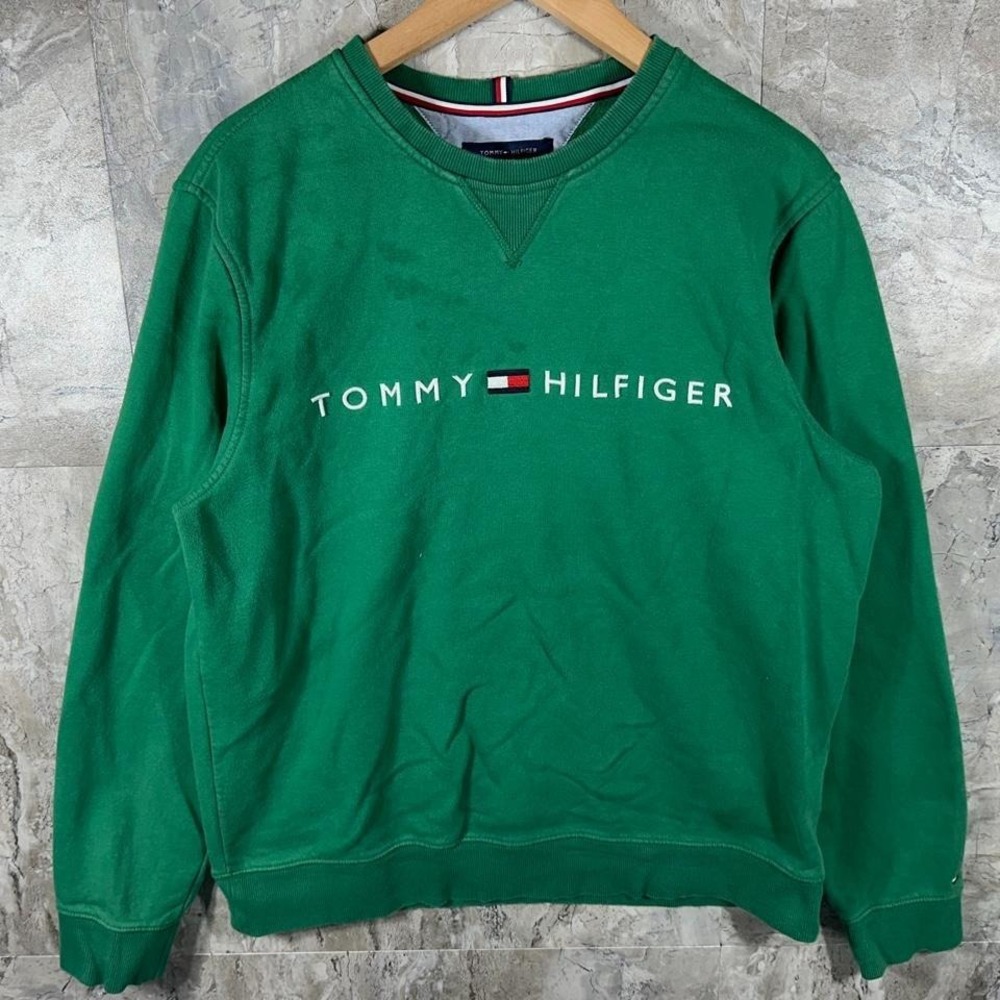 Tommy Hilfiger embroidered green crewneck sweatshirt Mens Size L #loungewear 90s